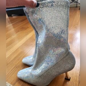 Silver Sequin mid calf boots